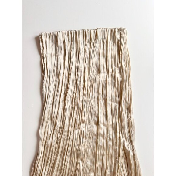 NWT ZARA Champagne Beige Satin Crinkle Pleated Midi Slip Skirt, Size L - Picture 7 of 13